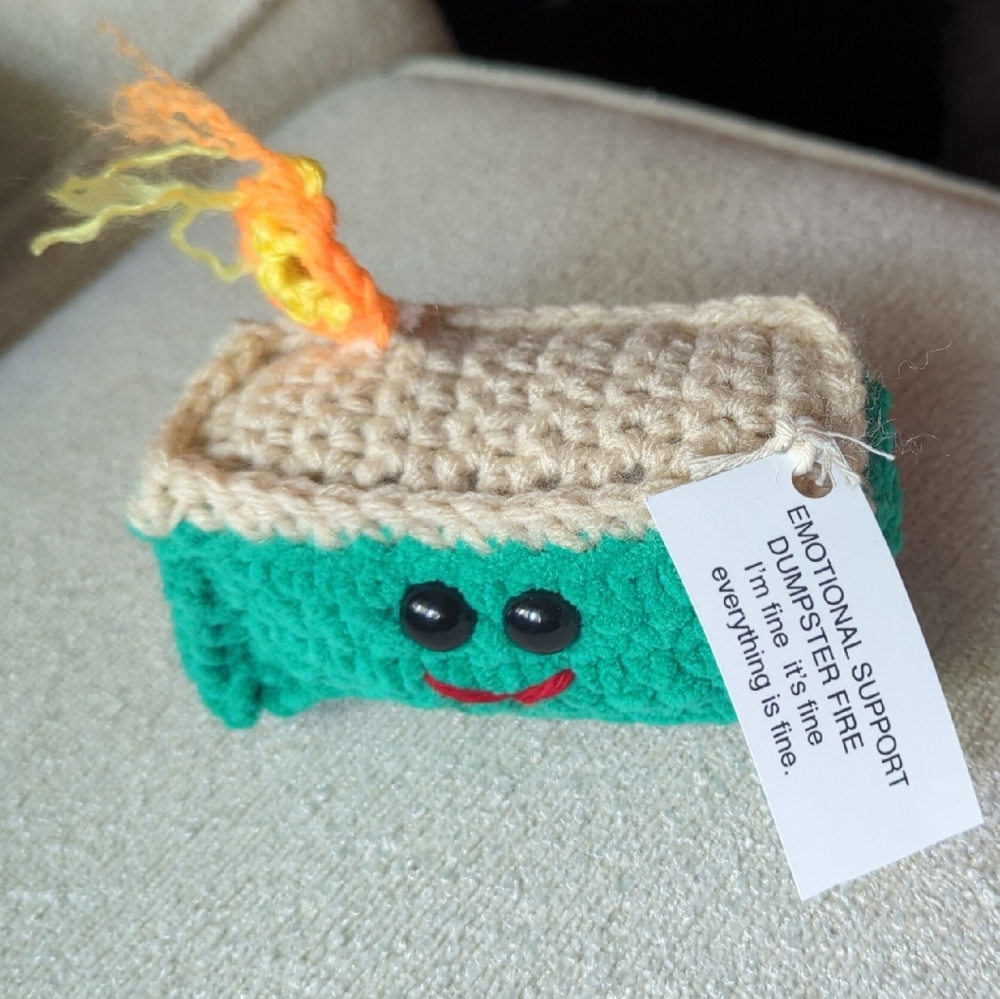 Hand Crafted Green and Beige Emotional Support Dumpster Fire